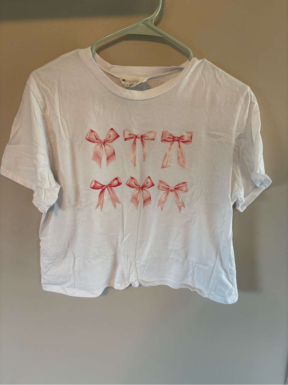 french pastry White Tee with Pink Bow Grid